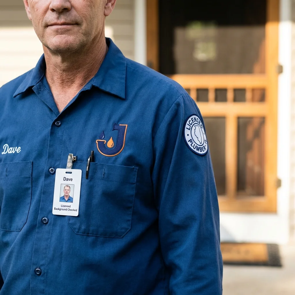 Licensed plumber showing ID badge in Oostburg, WI