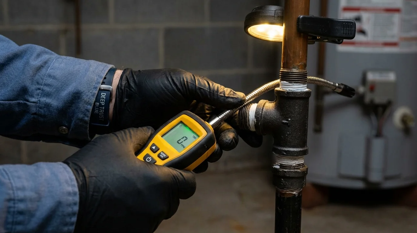 Gas leak detection with electronic sniffer by Johns Plumbing LLC in Oostburg