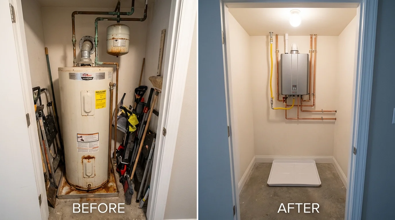 Tank water heater versus wall-mounted tankless unit comparison for Oostburg, WI homeowners