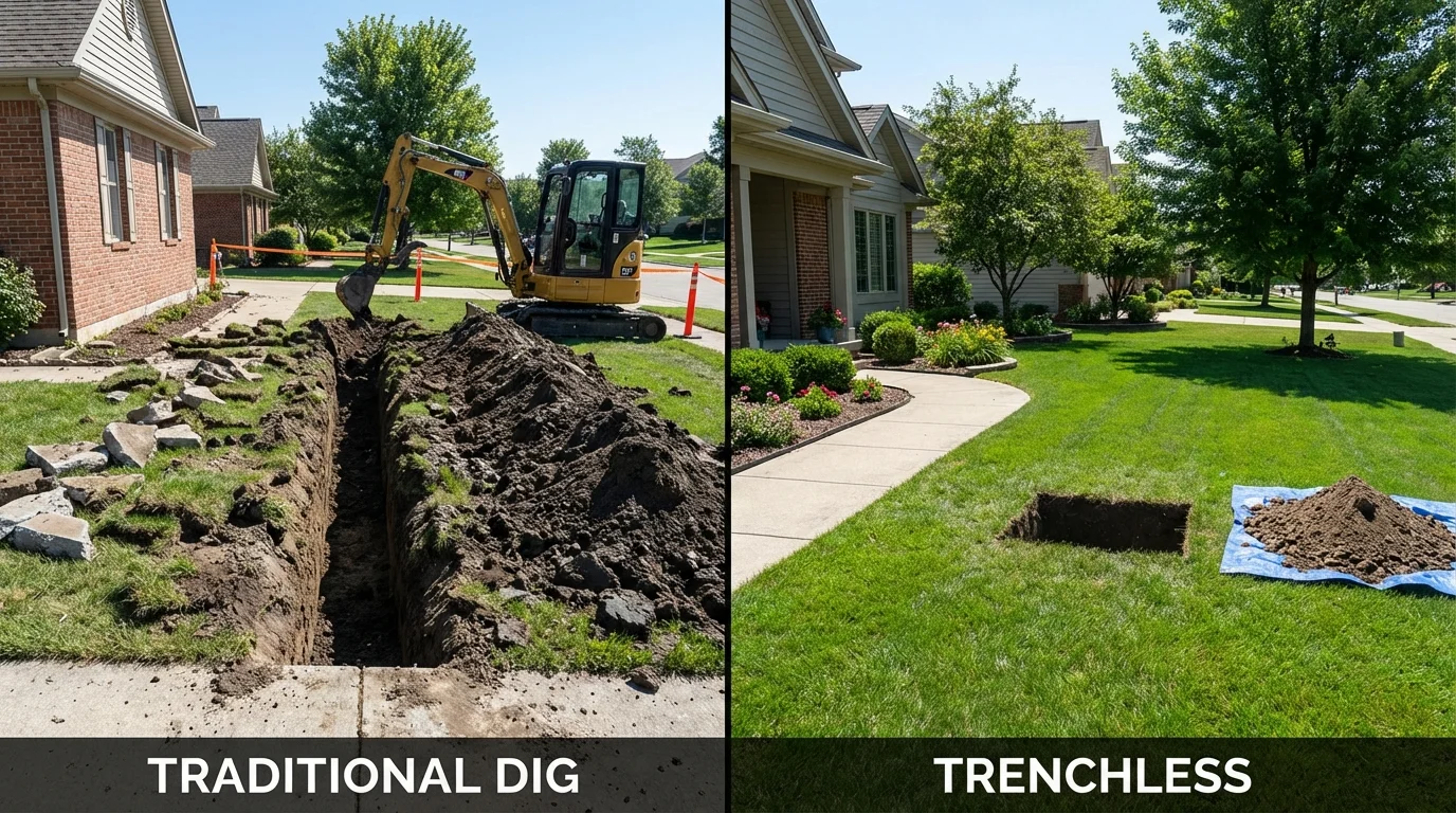 Trenchless sewer repair with minimal yard damage versus traditional excavation in Oostburg, WI